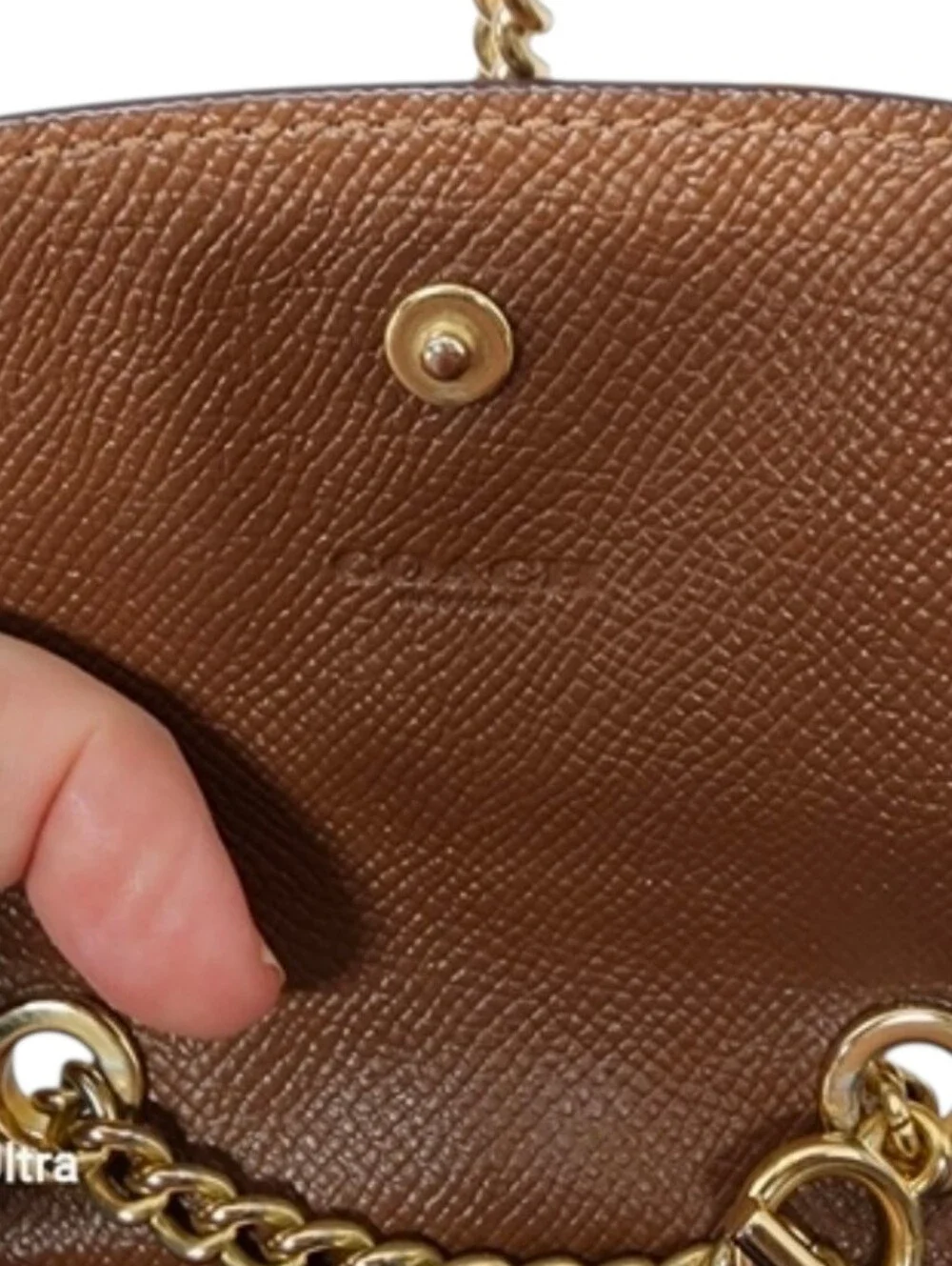 Coach Brown/Tan Leather Crossbody Phone Pouch Chain Strap Gold Hardware